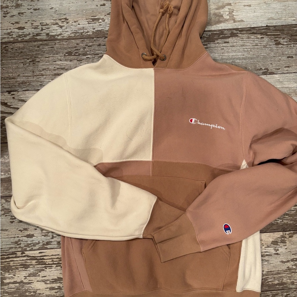 Champion Colorblock Hoodie - Tan and Cream